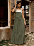 100% Cotton Lace Patchwork Dress – Women’s Adjustable Strap Summer Casual Midi Dress