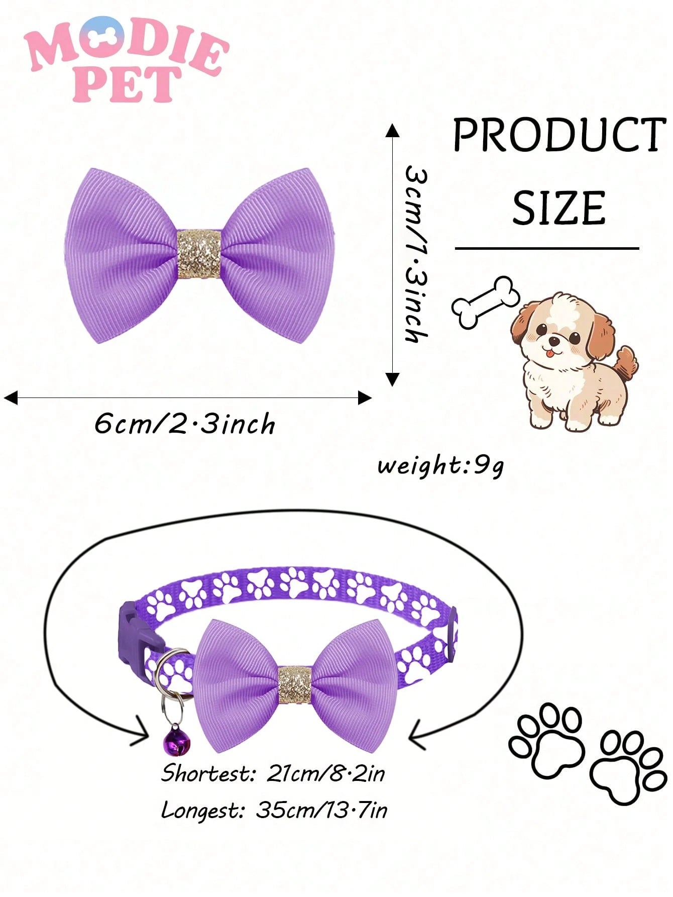 1/3PCS Fashionable Sequin Bow Pet Collar with Bell, Adjustable Paw Print Cat & Dog Collar, Cute Decorative Pet Neck Accessory for Kittens, Cats, Puppies & Small Dogs