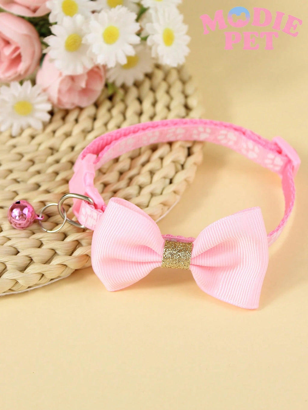 1/3PCS Fashionable Sequin Bow Pet Collar with Bell, Adjustable Paw Print Cat & Dog Collar, Cute Decorative Pet Neck Accessory for Kittens, Cats, Puppies & Small Dogs