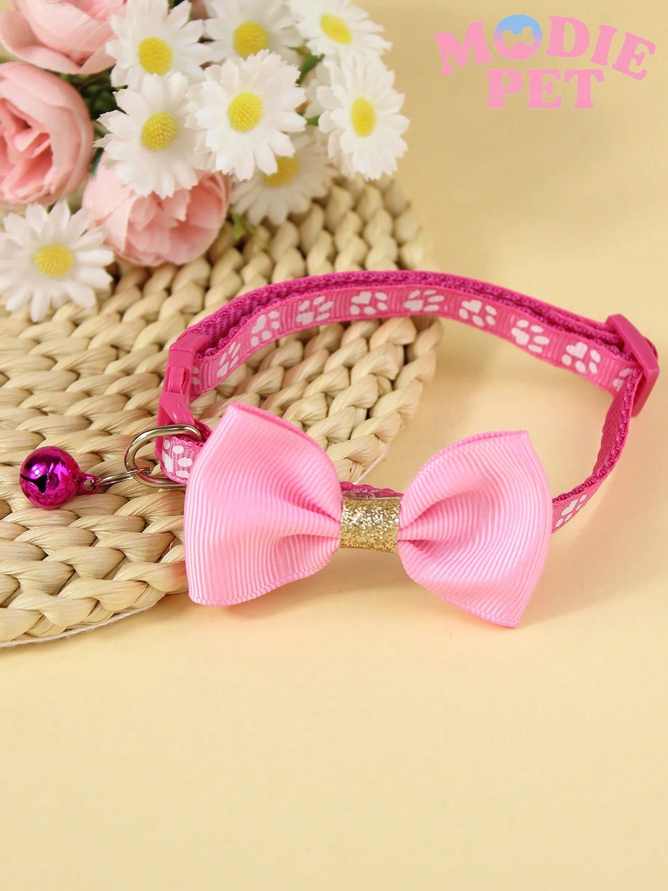 1/3PCS Fashionable Sequin Bow Pet Collar with Bell, Adjustable Paw Print Cat & Dog Collar, Cute Decorative Pet Neck Accessory for Kittens, Cats, Puppies & Small Dogs