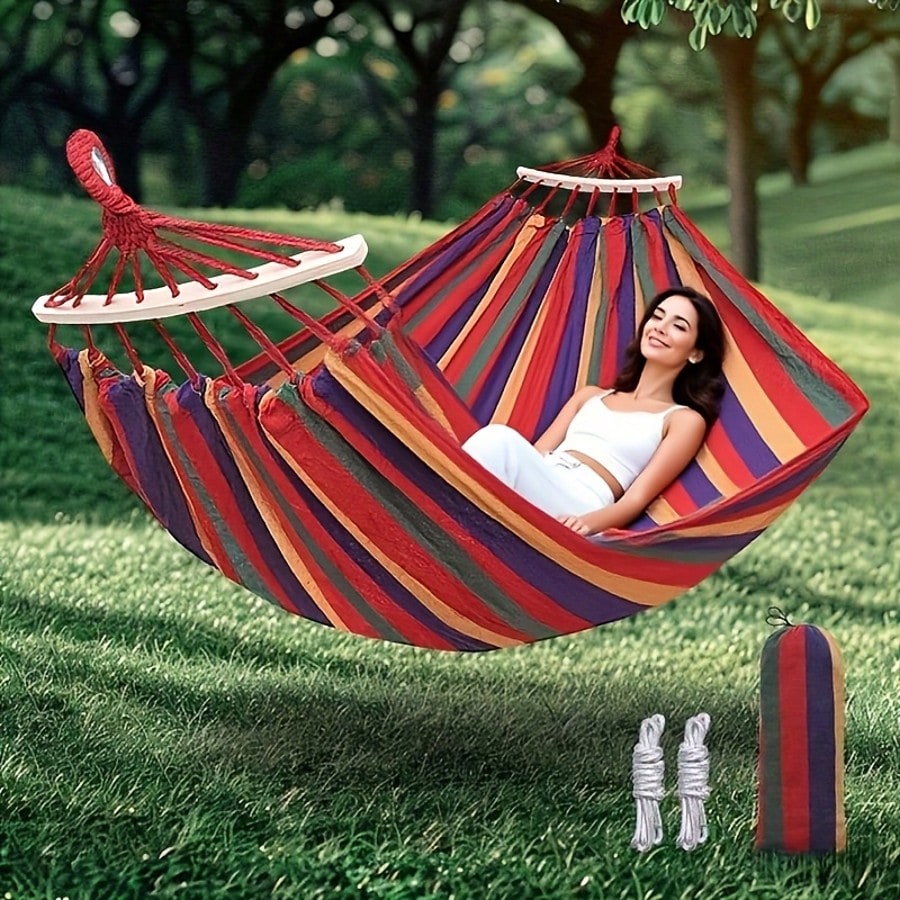 Outdoor Garden Hammock with Tree Straps, Anti-Roll Curved Suspension Hammock, Heavy-Duty 450lb Weight Capacity, Portable Camping Hammock with Travel Storage Bag, Comfortable Backyard, Patio, Park & Outdoor Leisure Hammock
