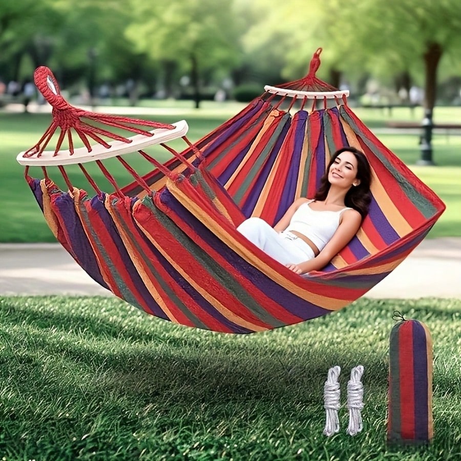 Outdoor Garden Hammock with Tree Straps, Anti-Roll Curved Suspension Hammock, Heavy-Duty 450lb Weight Capacity, Portable Camping Hammock with Travel Storage Bag, Comfortable Backyard, Patio, Park & Outdoor Leisure Hammock