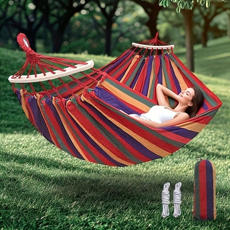 Outdoor Garden Hammock with Tree Straps, Anti-Roll Curved Suspension Hammock, Heavy-Duty 450lb Weight Capacity, Portable Camping Hammock with Travel Storage Bag, Comfortable Backyard, Patio, Park & Outdoor Leisure Hammock