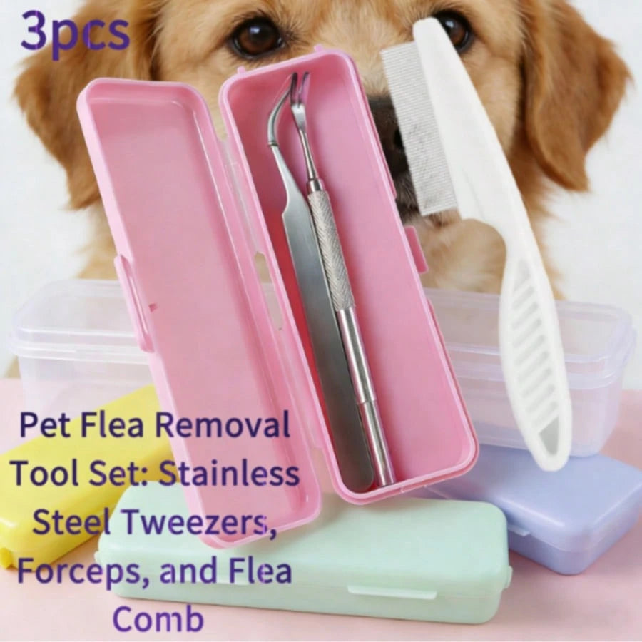 1PC 2-in-1 Pet Hair & Tear Stain Remover Brush, Stainless Steel Dog & Cat Flea Comb, Grooming Tool for Removing Matted Fur, Loose Hair, Tear Stains & Fleas, Gentle Pet Coat Care Accessory