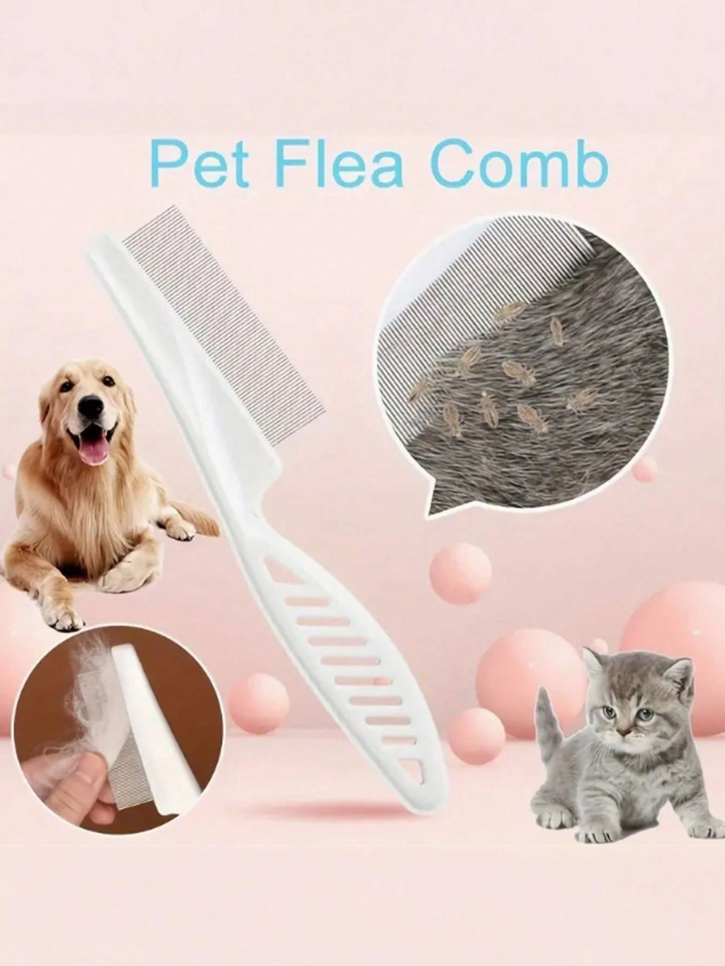 1PC 2-in-1 Pet Hair & Tear Stain Remover Brush, Stainless Steel Dog & Cat Flea Comb, Grooming Tool for Removing Matted Fur, Loose Hair, Tear Stains & Fleas, Gentle Pet Coat Care Accessory