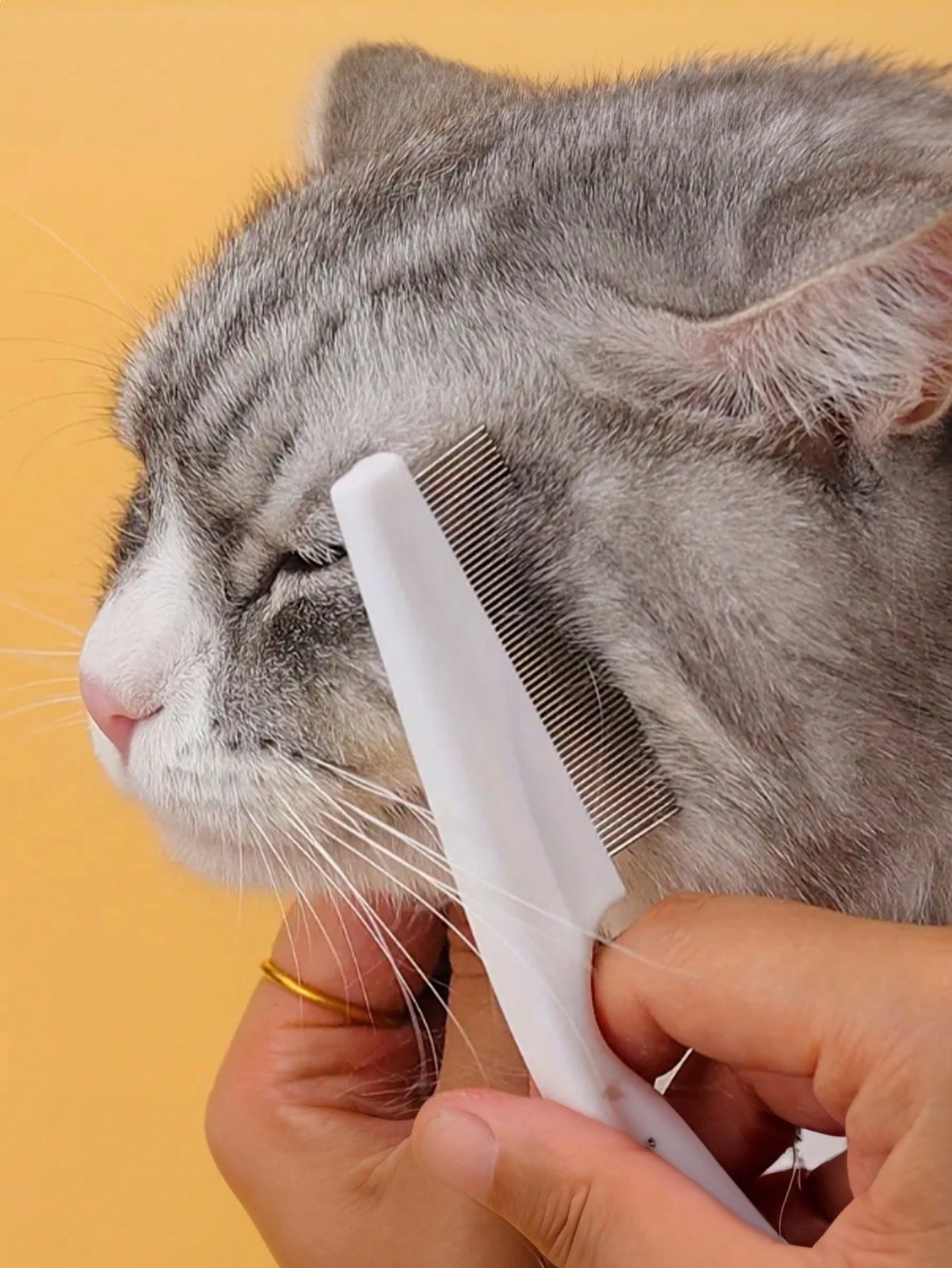 1PC 2-in-1 Pet Hair & Tear Stain Remover Brush, Stainless Steel Dog & Cat Flea Comb, Grooming Tool for Removing Matted Fur, Loose Hair, Tear Stains & Fleas, Gentle Pet Coat Care Accessory