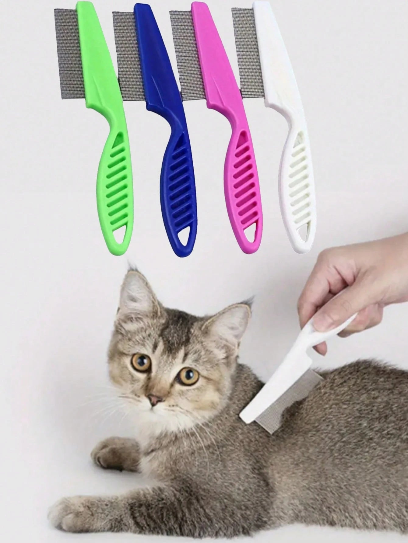 1PC 2-in-1 Pet Hair & Tear Stain Remover Brush, Stainless Steel Dog & Cat Flea Comb, Grooming Tool for Removing Matted Fur, Loose Hair, Tear Stains & Fleas, Gentle Pet Coat Care Accessory
