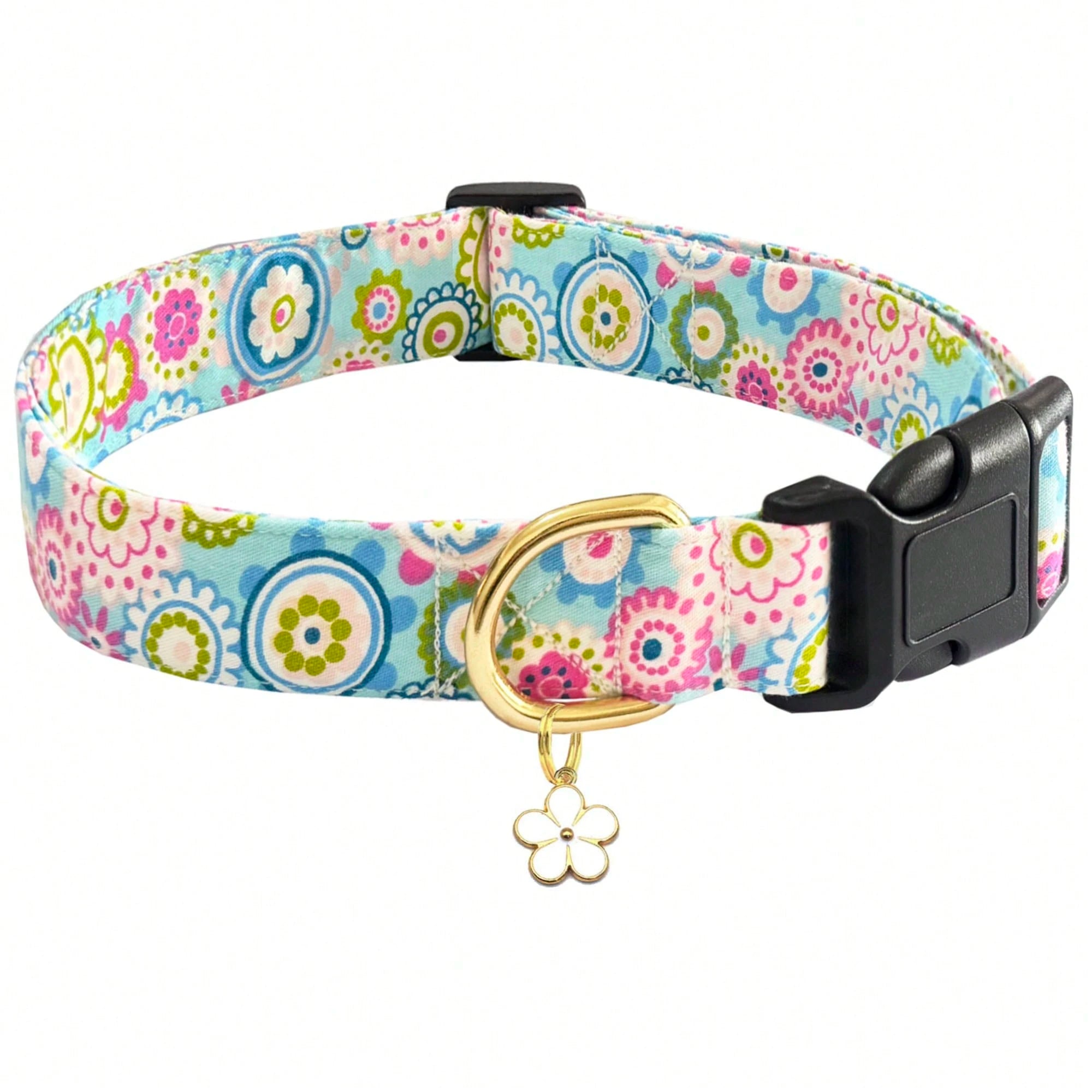 1PC Cute Flower Printed Adjustable Dog Collar with Decorative Pendant, Floral Pet Collar for Small, Medium & Large Dogs, Comfortable Adjustable Puppy Collar in Red, Pink, Purple & Blue