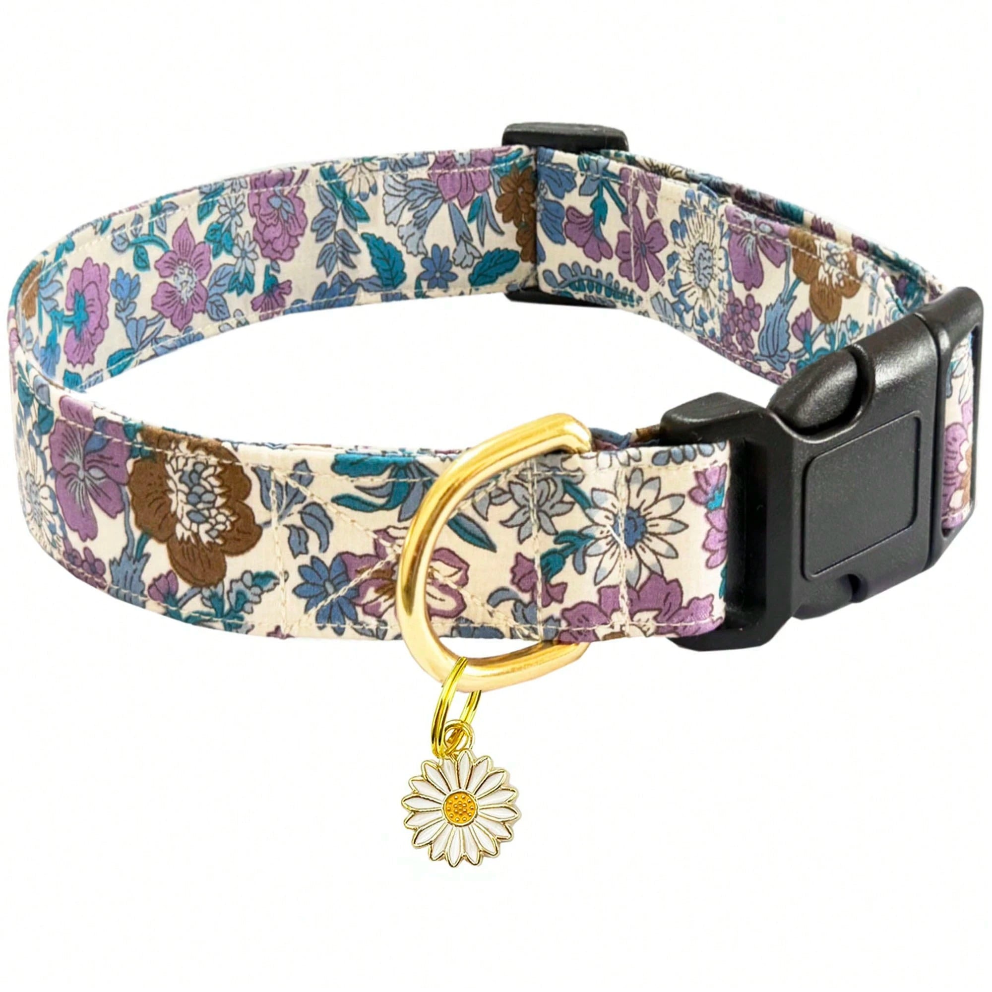 1PC Cute Flower Printed Adjustable Dog Collar with Decorative Pendant, Floral Pet Collar for Small, Medium & Large Dogs, Comfortable Adjustable Puppy Collar in Red, Pink, Purple & Blue