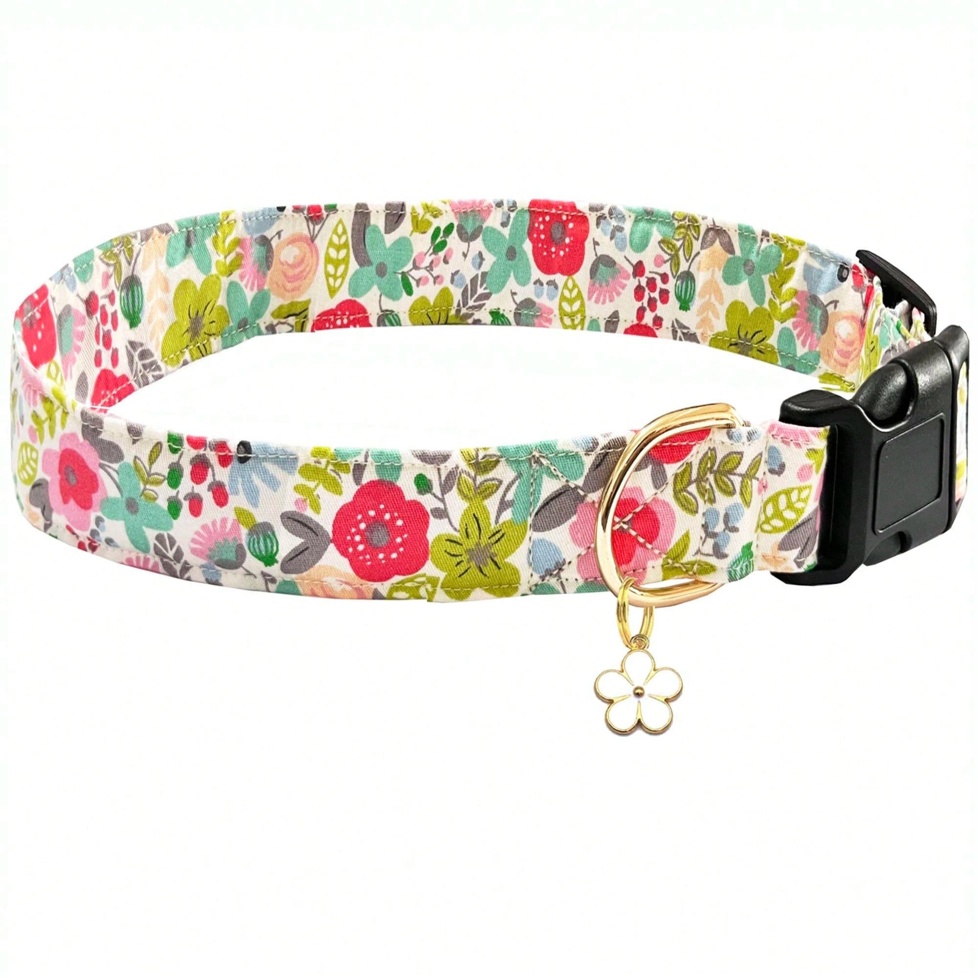 1PC Cute Flower Printed Adjustable Dog Collar with Decorative Pendant, Floral Pet Collar for Small, Medium & Large Dogs, Comfortable Adjustable Puppy Collar in Red, Pink, Purple & Blue