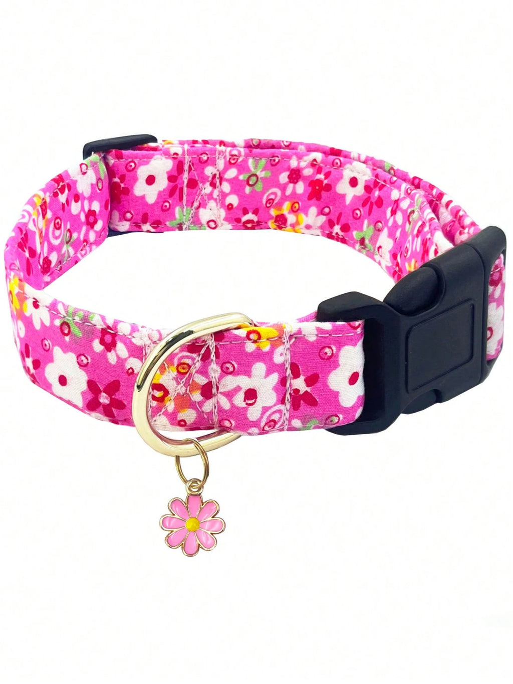 1PC Cute Flower Printed Adjustable Dog Collar with Decorative Pendant, Floral Pet Collar for Small, Medium & Large Dogs, Comfortable Adjustable Puppy Collar in Red, Pink, Purple & Blue