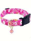 1PC Cute Flower Printed Adjustable Dog Collar with Decorative Pendant, Floral Pet Collar for Small, Medium & Large Dogs, Comfortable Adjustable Puppy Collar in Red, Pink, Purple & Blue
