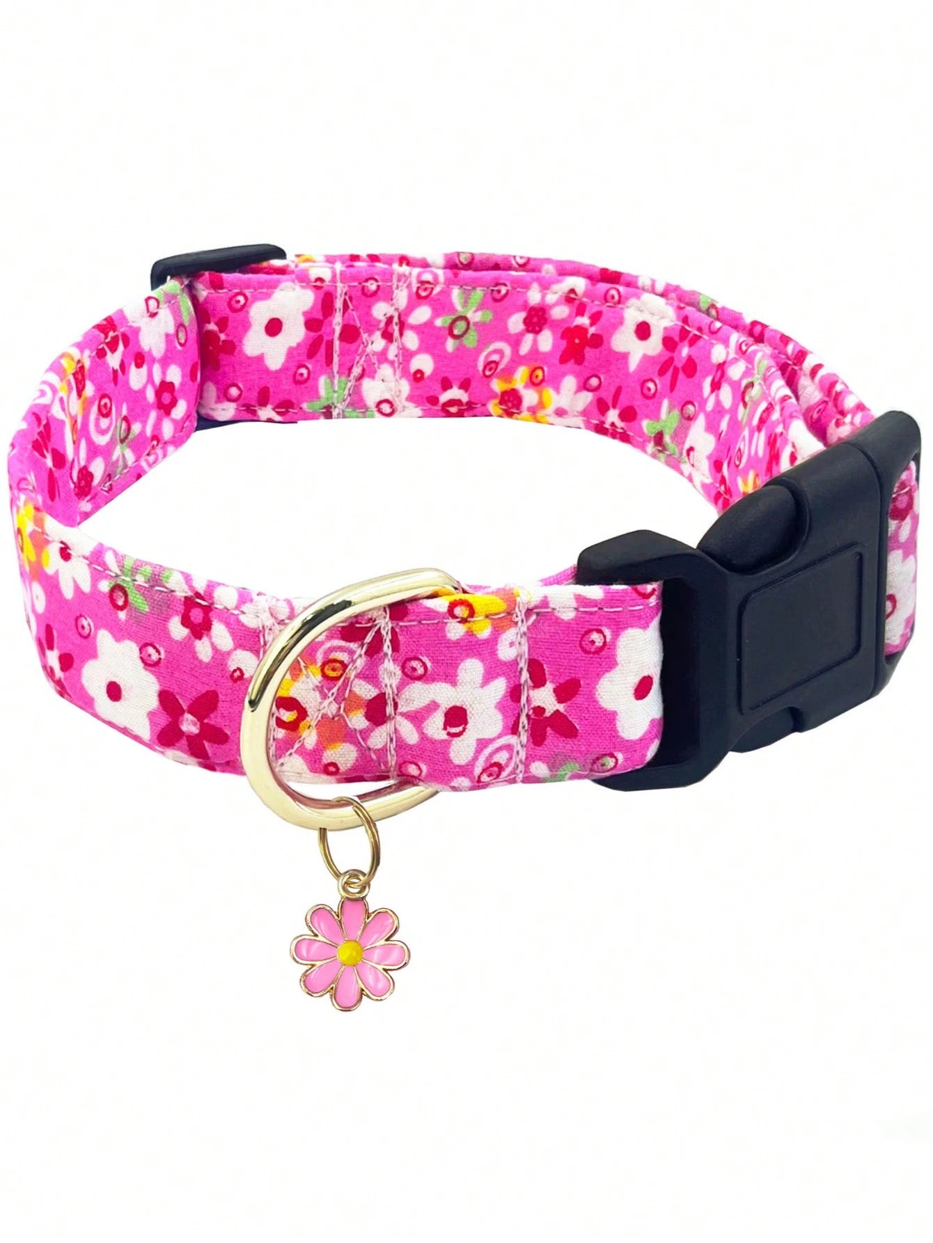 1PC Cute Flower Printed Adjustable Dog Collar with Decorative Pendant, Floral Pet Collar for Small, Medium & Large Dogs, Comfortable Adjustable Puppy Collar in Red, Pink, Purple & Blue