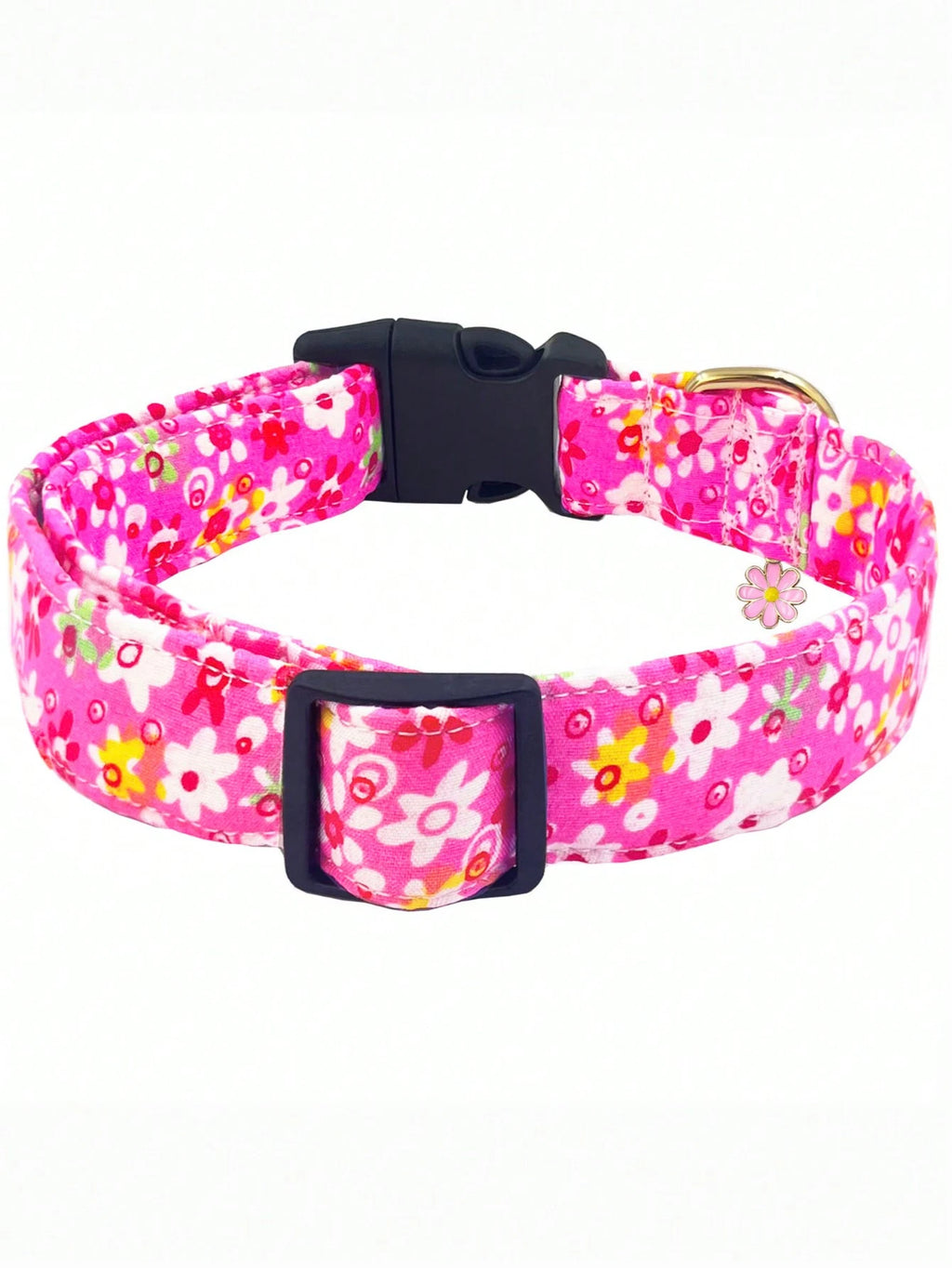 1PC Cute Flower Printed Adjustable Dog Collar with Decorative Pendant, Floral Pet Collar for Small, Medium & Large Dogs, Comfortable Adjustable Puppy Collar in Red, Pink, Purple & Blue