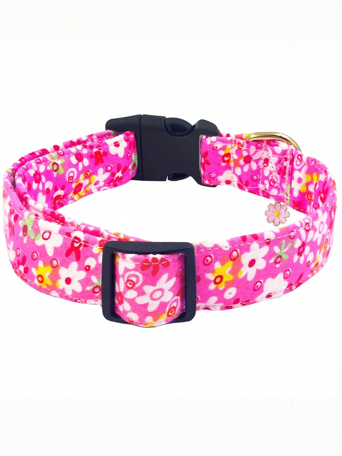 1PC Cute Flower Printed Adjustable Dog Collar with Decorative Pendant, Floral Pet Collar for Small, Medium & Large Dogs, Comfortable Adjustable Puppy Collar in Red, Pink, Purple & Blue
