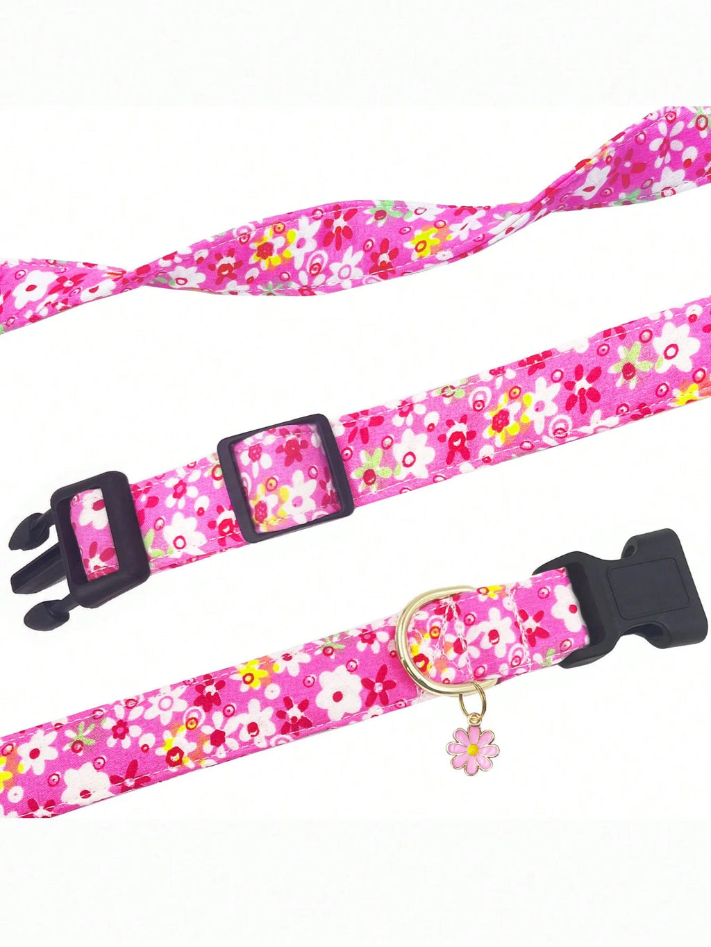 1PC Cute Flower Printed Adjustable Dog Collar with Decorative Pendant, Floral Pet Collar for Small, Medium & Large Dogs, Comfortable Adjustable Puppy Collar in Red, Pink, Purple & Blue