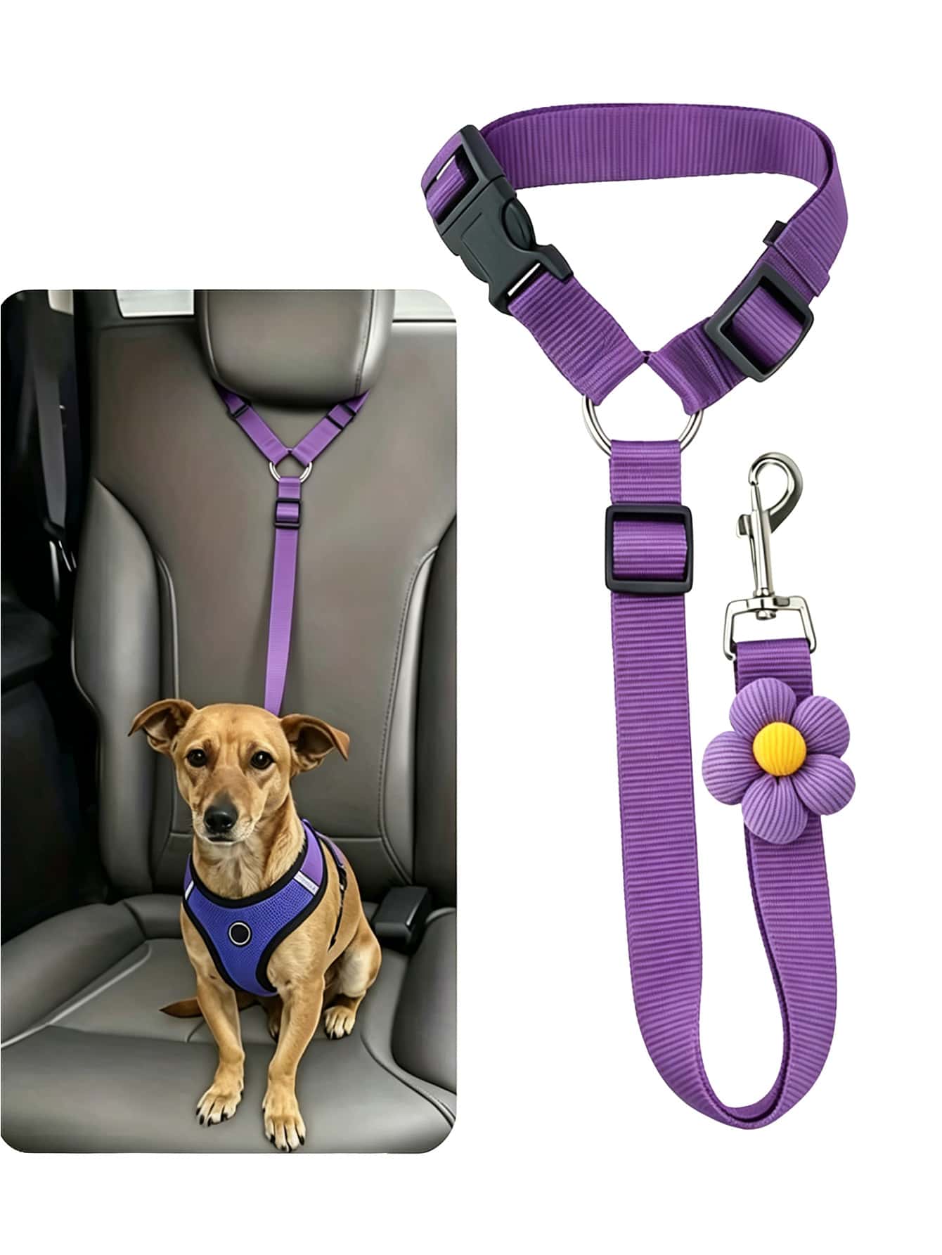 1PC Pet Dog Car Seat Tether, Adjustable Dog Safety Seat Belt with Seat Buckle, Secure Pet Car Restraint for Cars, SUVs & Trucks, Essential Dog Travel Accessory for Safe Pet Transportation