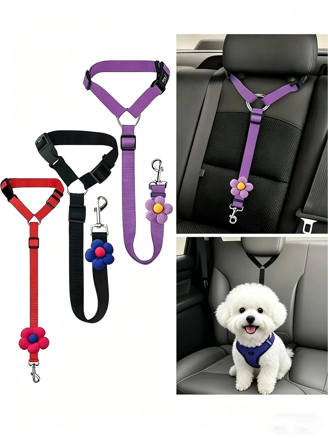 1PC Pet Dog Car Seat Tether, Adjustable Dog Safety Seat Belt with Seat Buckle, Secure Pet Car Restraint for Cars, SUVs & Trucks, Essential Dog Travel Accessory for Safe Pet Transportation