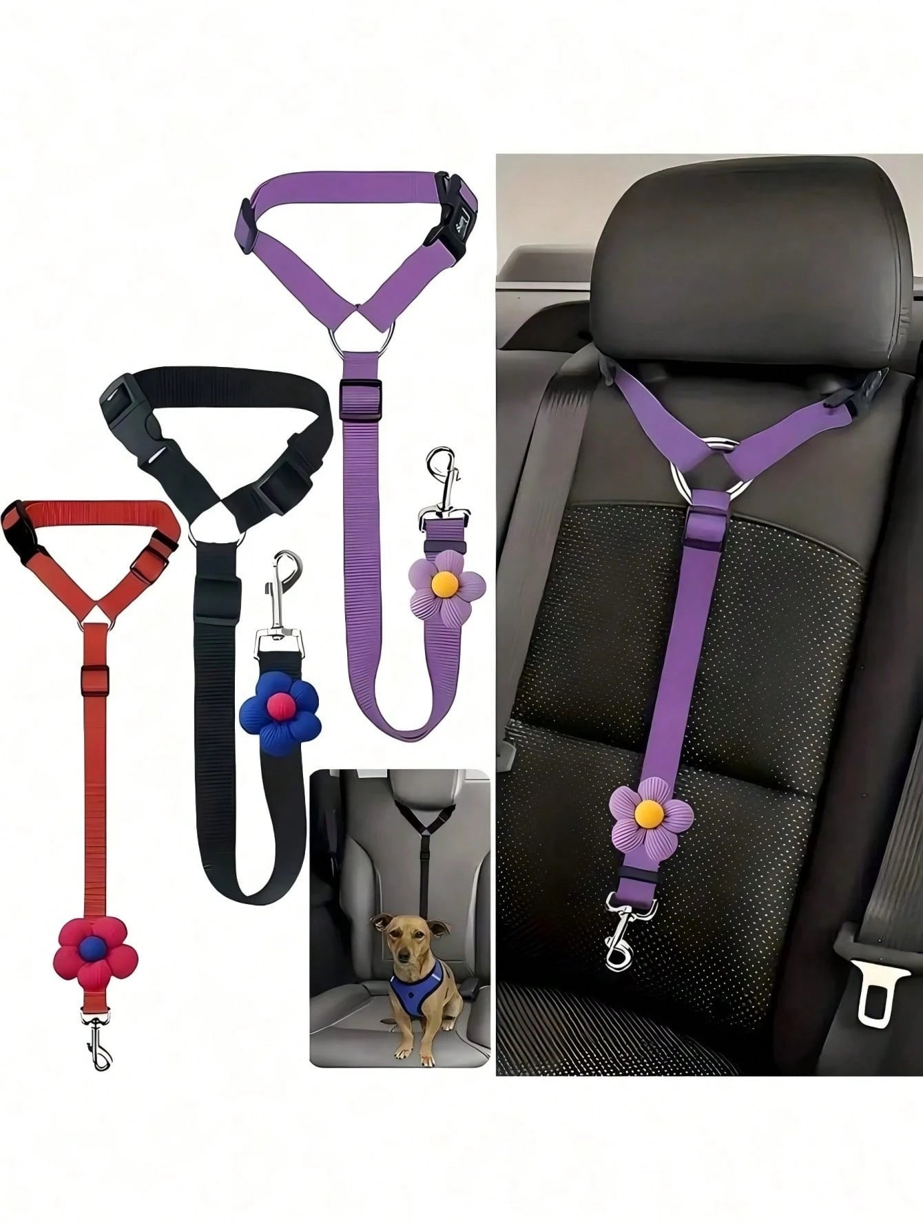 1PC Pet Dog Car Seat Tether, Adjustable Dog Safety Seat Belt with Seat Buckle, Secure Pet Car Restraint for Cars, SUVs & Trucks, Essential Dog Travel Accessory for Safe Pet Transportation