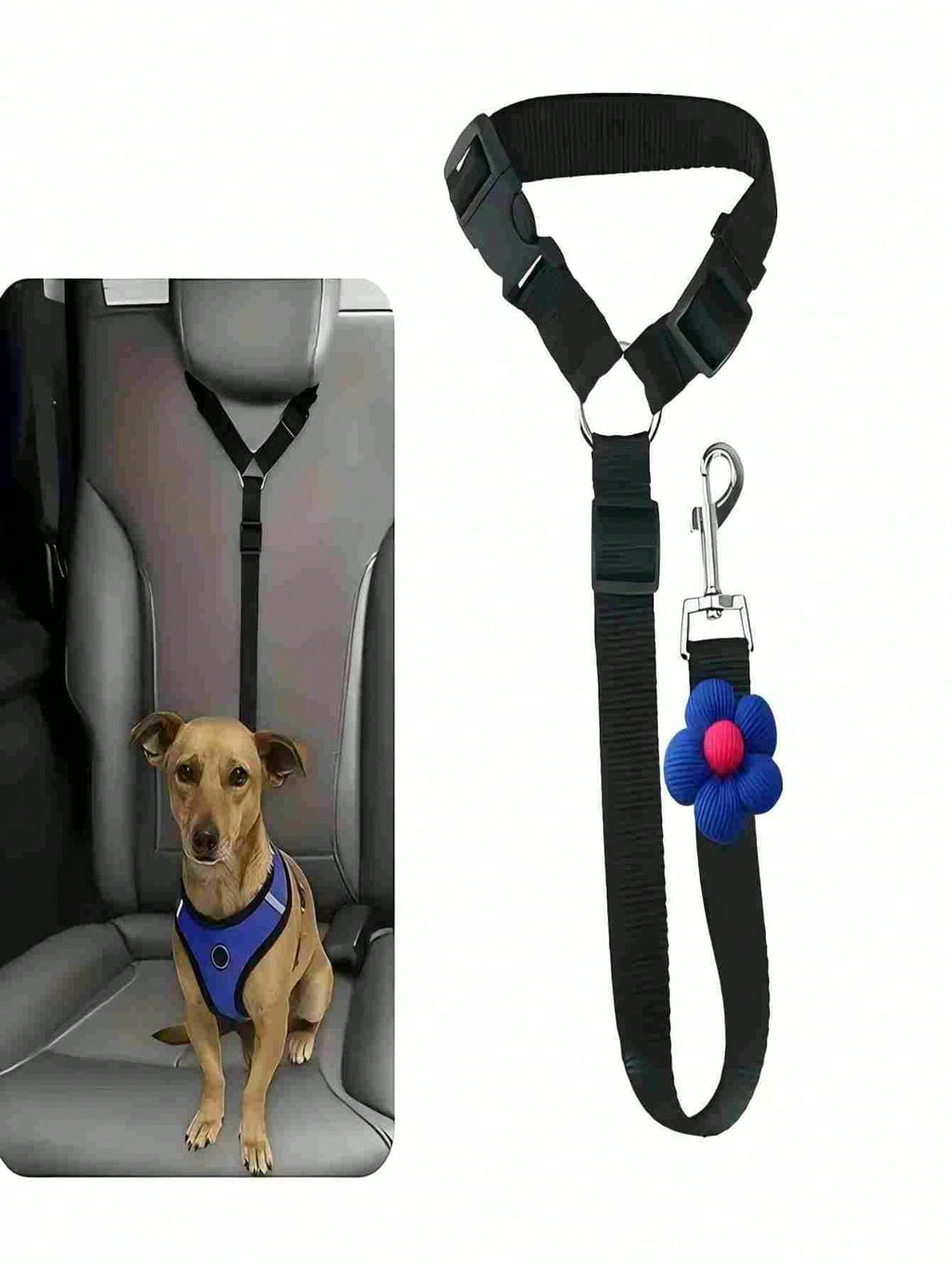 1PC Pet Dog Car Seat Tether, Adjustable Dog Safety Seat Belt with Seat Buckle, Secure Pet Car Restraint for Cars, SUVs & Trucks, Essential Dog Travel Accessory for Safe Pet Transportation