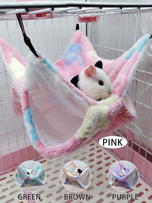 1PC Soft Coral Fleece Pet Hammock Sleeping Bag, Double-Layer Warm Hanging Bed with Starfish & Heart Pattern, Removable & Machine Washable Hammock for Hamsters, Sugar Gliders, Squirrels, Ferrets and Small Climbing Pets, Autumn & Winter Cozy Nest