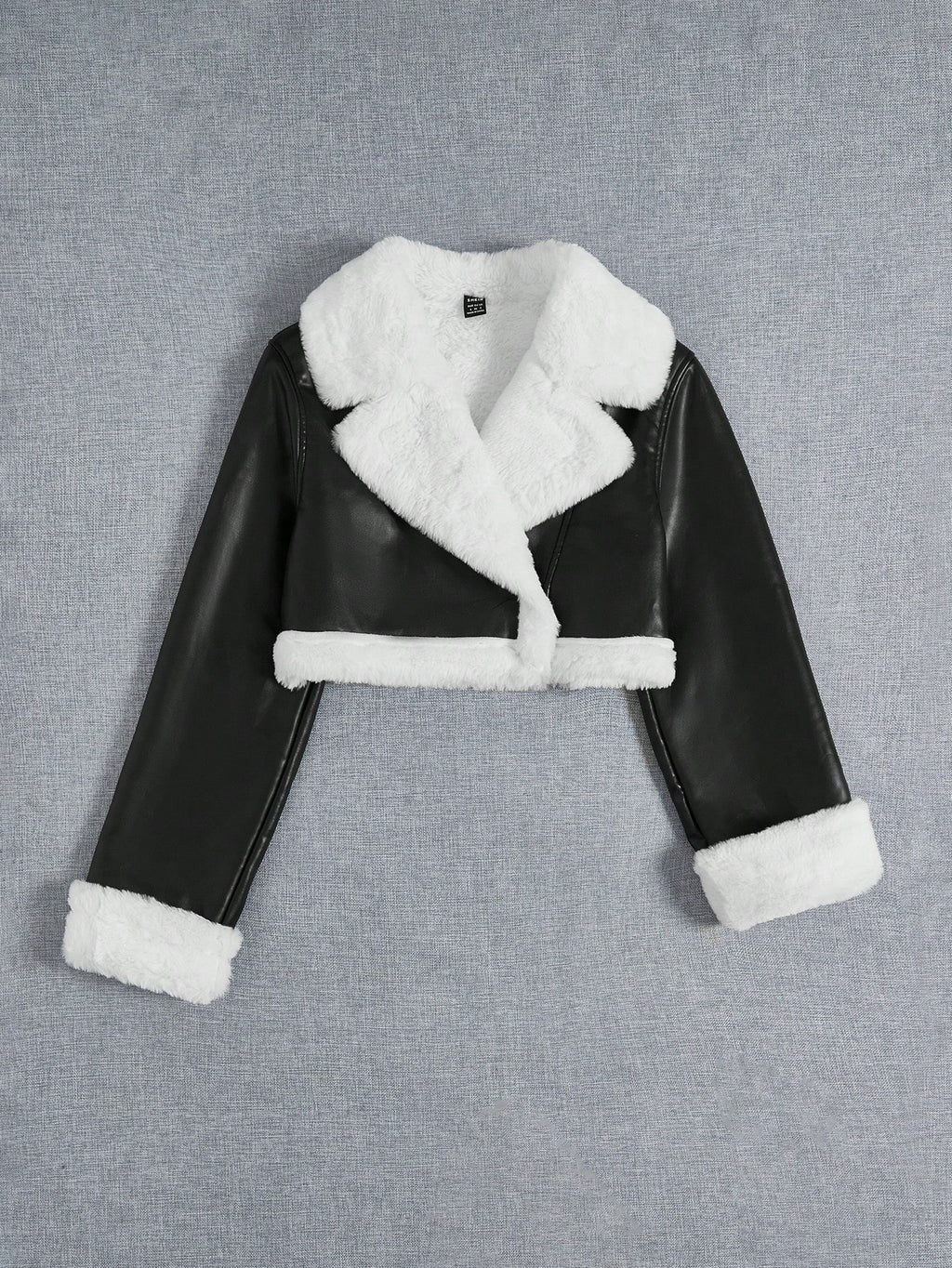 Women’s Contrast Faux Leather Sleeve Jacket – Casual Loose Fit Zipper Winter Coat with Pockets