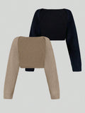 Women’s 2-Piece Cropped Cardigan Set – Solid Color Casual Knit Sweaters for Autumn & Winter