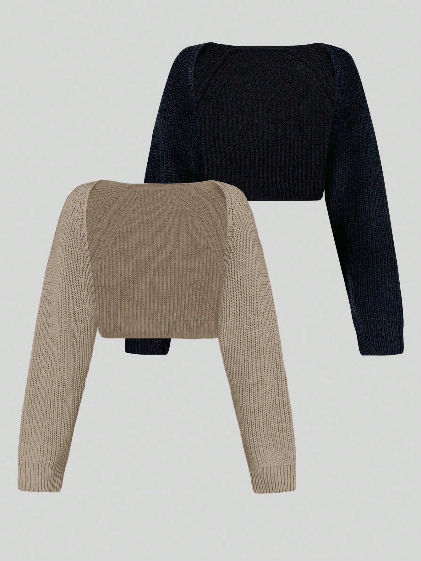Women’s 2-Piece Cropped Cardigan Set – Solid Color Casual Knit Sweaters for Autumn & Winter