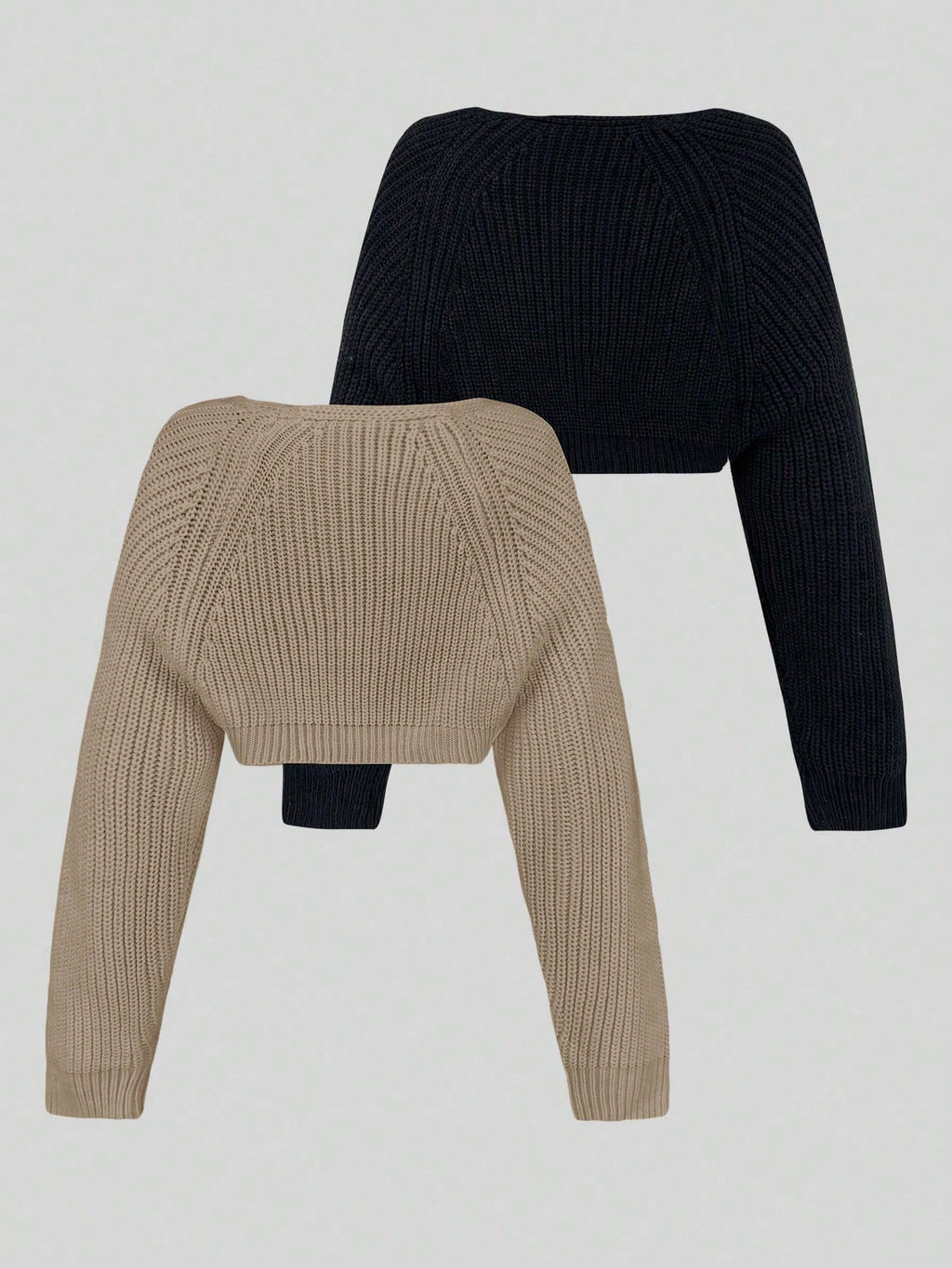 Women’s 2-Piece Cropped Cardigan Set – Solid Color Casual Knit Sweaters for Autumn & Winter