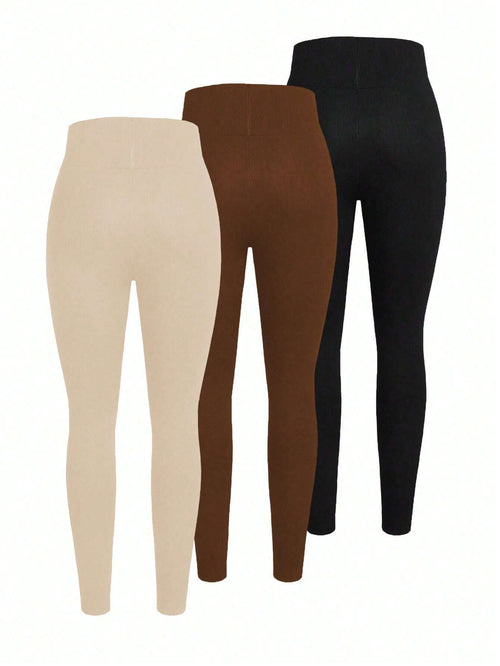 3-Pack Plus Size Women’s High Waist Leggings – Slim Fit Stretch Casual Everyday Pants