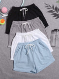 Women’s 4-Pack Drawstring Sports Shorts Set – Casual Versatile Athletic Lounge Shorts with Elastic Waist