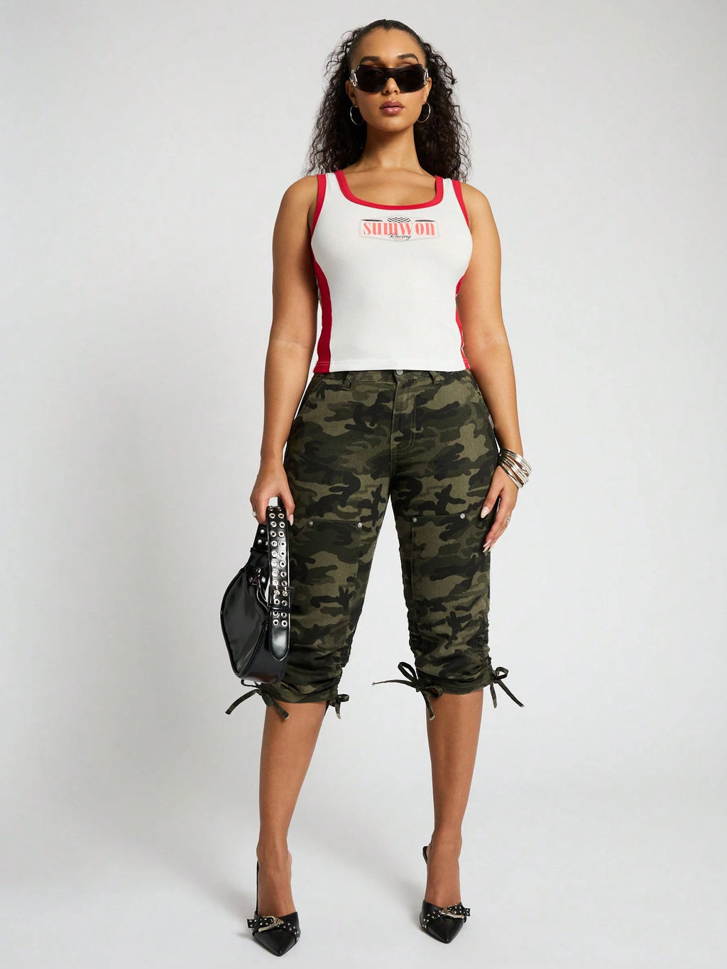 Women’s Adjustable Waist Cargo Capri Pants – High Waisted Mid-Length Casual Outdoor Utility Trousers