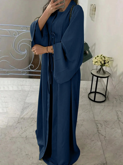 ANCHOSE Women’s Elegant Sleeveless Robe Set – Middle Eastern Bow Tie Long Cardigan 2-Piece Outfit