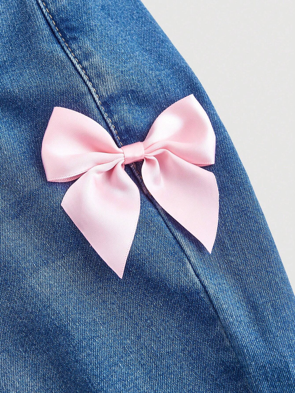 Plus Size Women’s Blue Stretch Flare Jeans – Pink Bow Detail High Waist Slimming Bell Bottom Denim