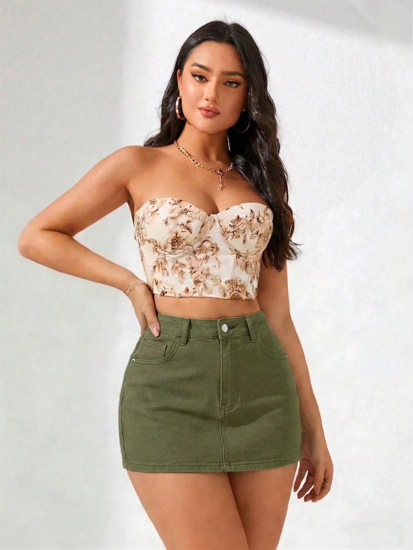 Women’s Denim Skirt Pants with Pockets – Casual Button Front Everyday Skort