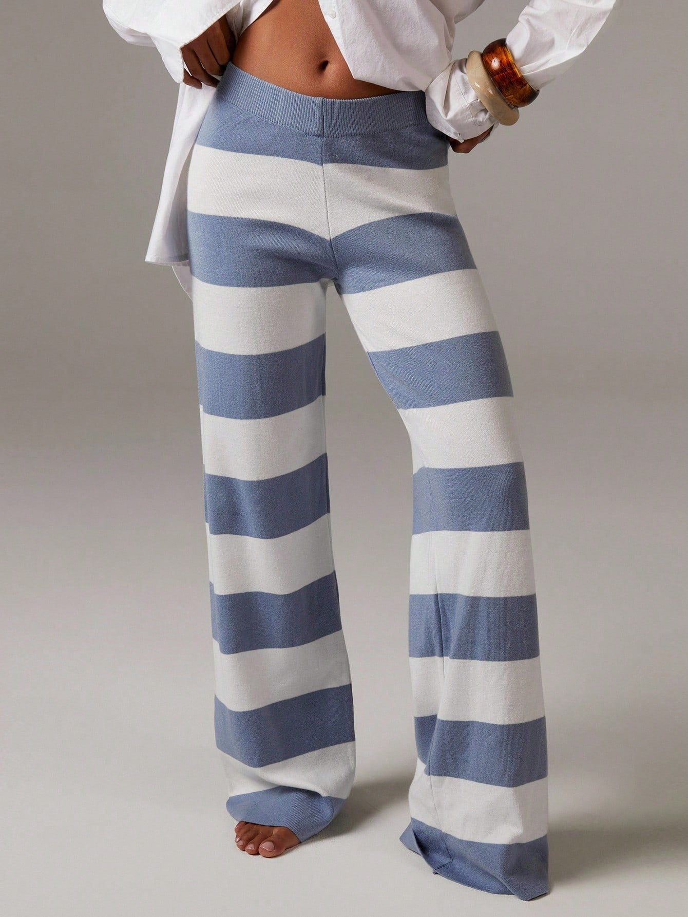 Women’s Colorblock Striped Wide Leg Knit Pants – Casual Loose Fit Comfortable Trousers