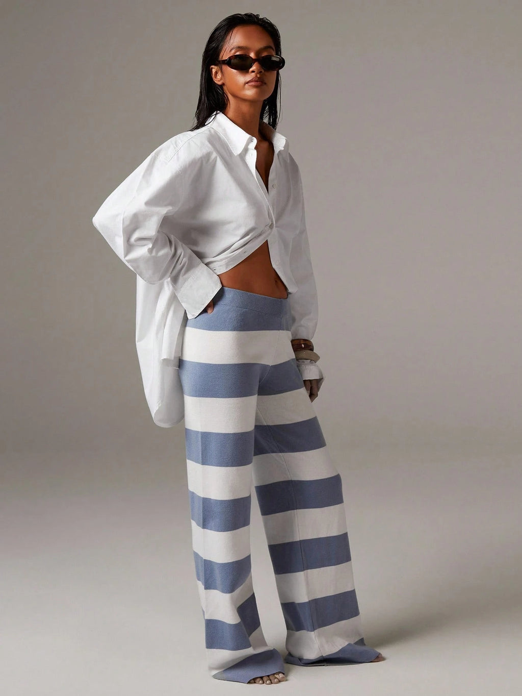 Women’s Colorblock Striped Wide Leg Knit Pants – Casual Loose Fit Comfortable Trousers
