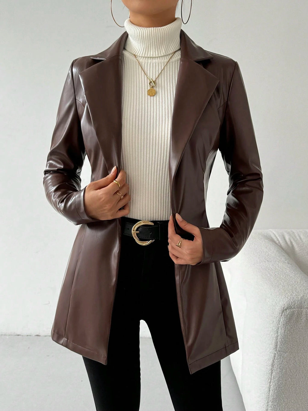 Women’s Vintage Turndown Collar Jacket – Casual Single-Breasted Autumn Coat