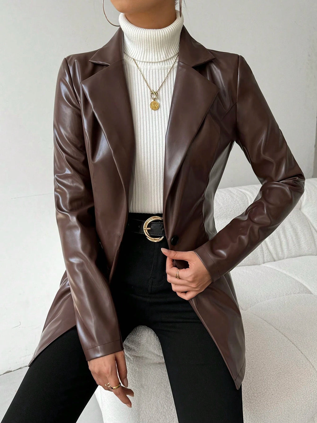 Women’s Vintage Turndown Collar Jacket – Casual Single-Breasted Autumn Coat