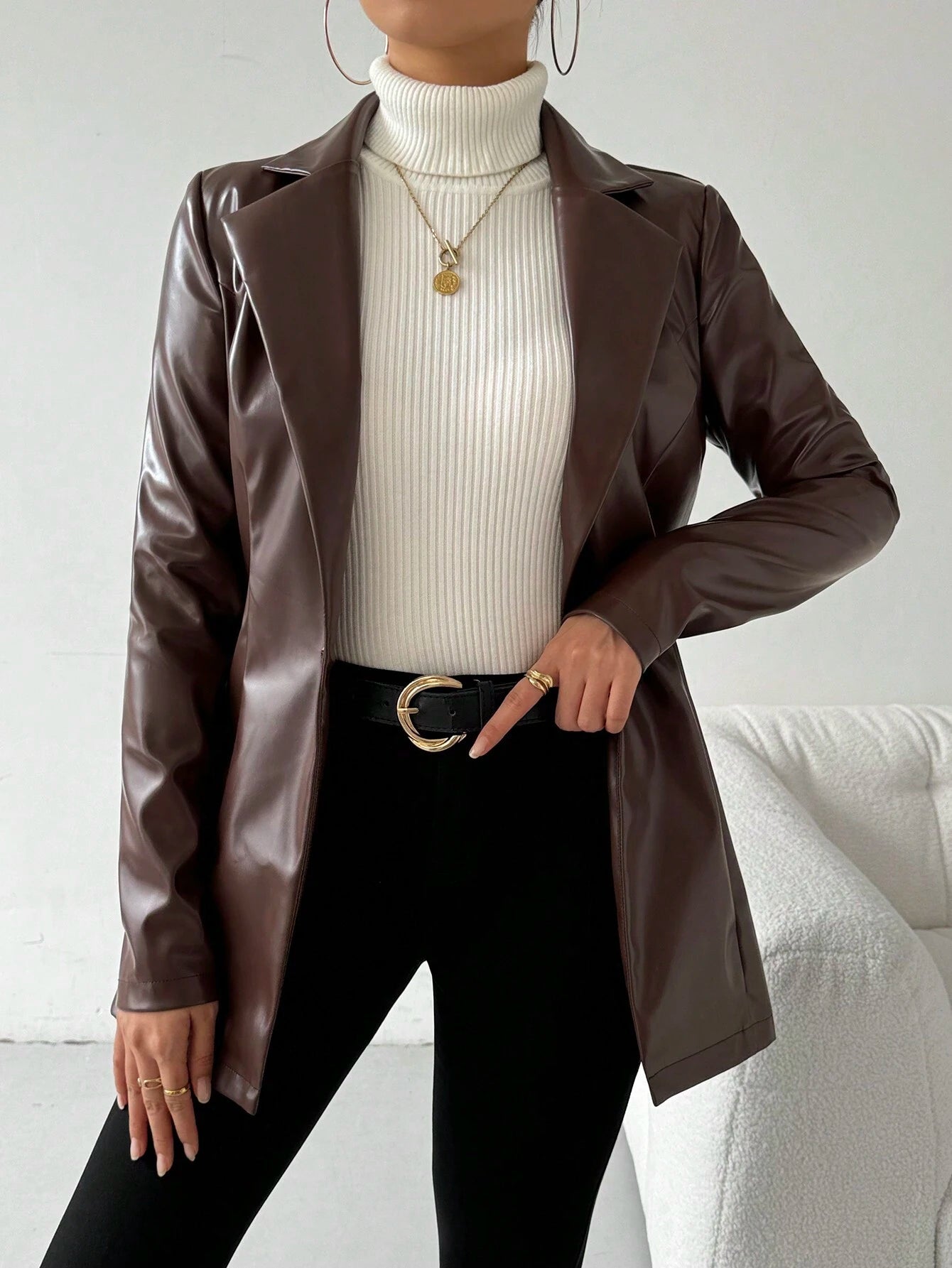 Women’s Vintage Turndown Collar Jacket – Casual Single-Breasted Autumn Coat