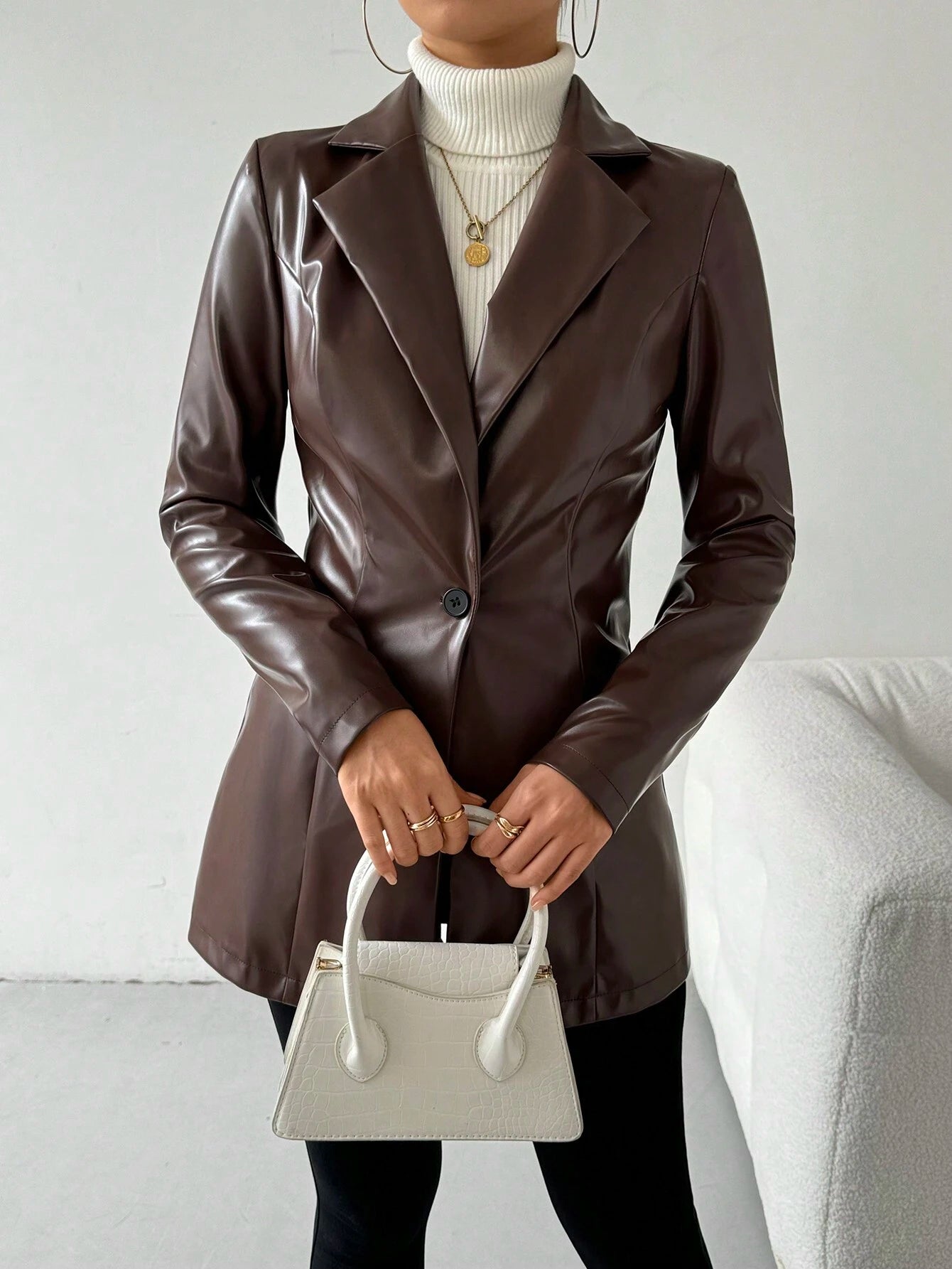 Women’s Vintage Turndown Collar Jacket – Casual Single-Breasted Autumn Coat
