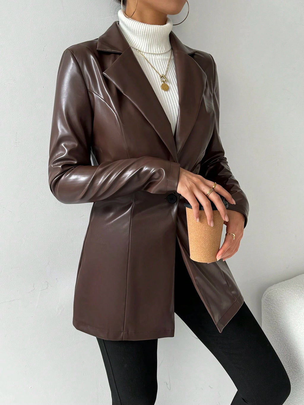 Women’s Vintage Turndown Collar Jacket – Casual Single-Breasted Autumn Coat