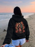 Women’s Virgin Mary Print Hoodie – Casual Fleece Drawstring Loose Fit Sweatshirt with Pocket