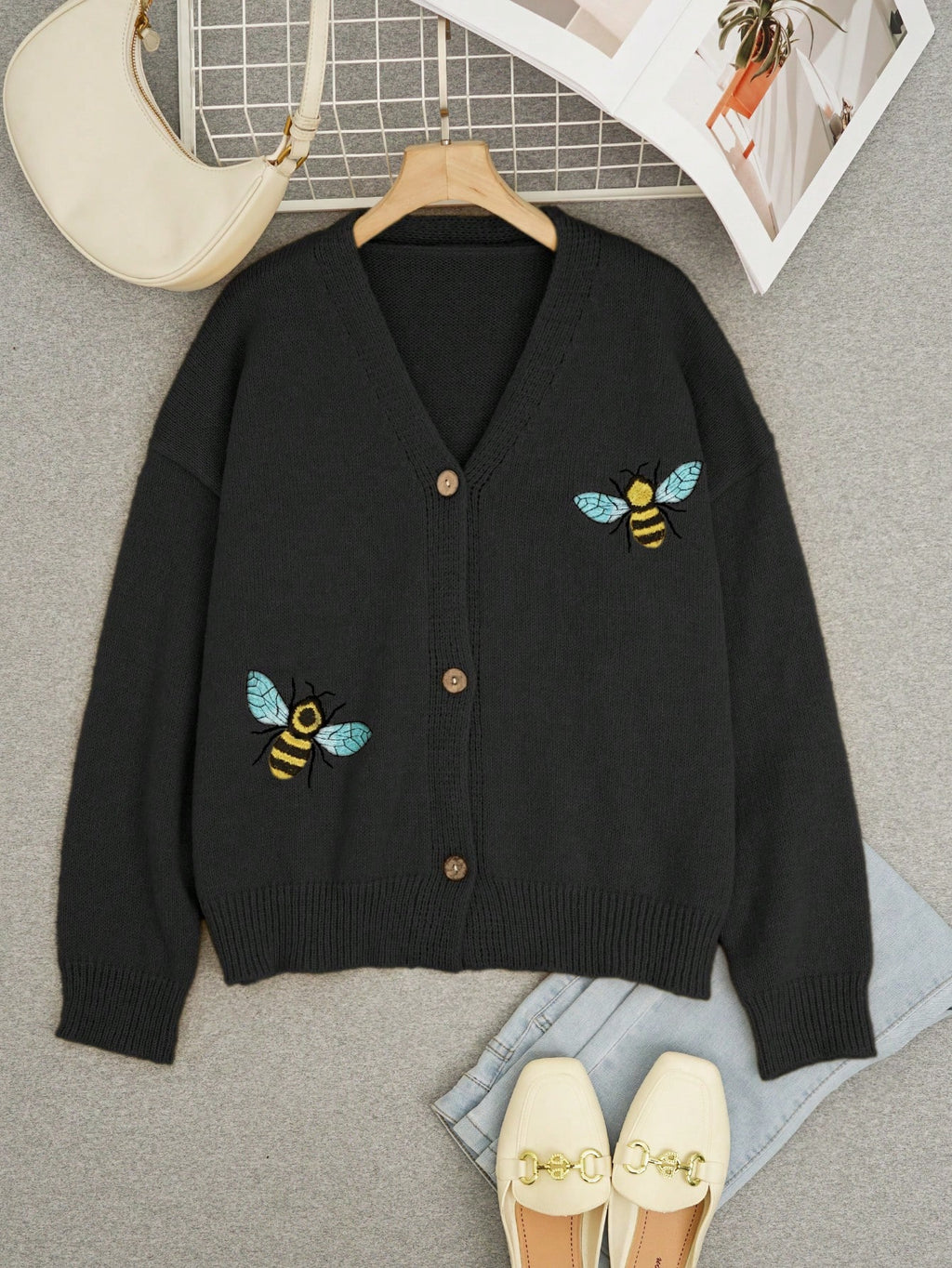 Women’s Animal Print Ribbed Cardigan – V-Neck Long Sleeve Knit Sweater Casual Streetwear Top