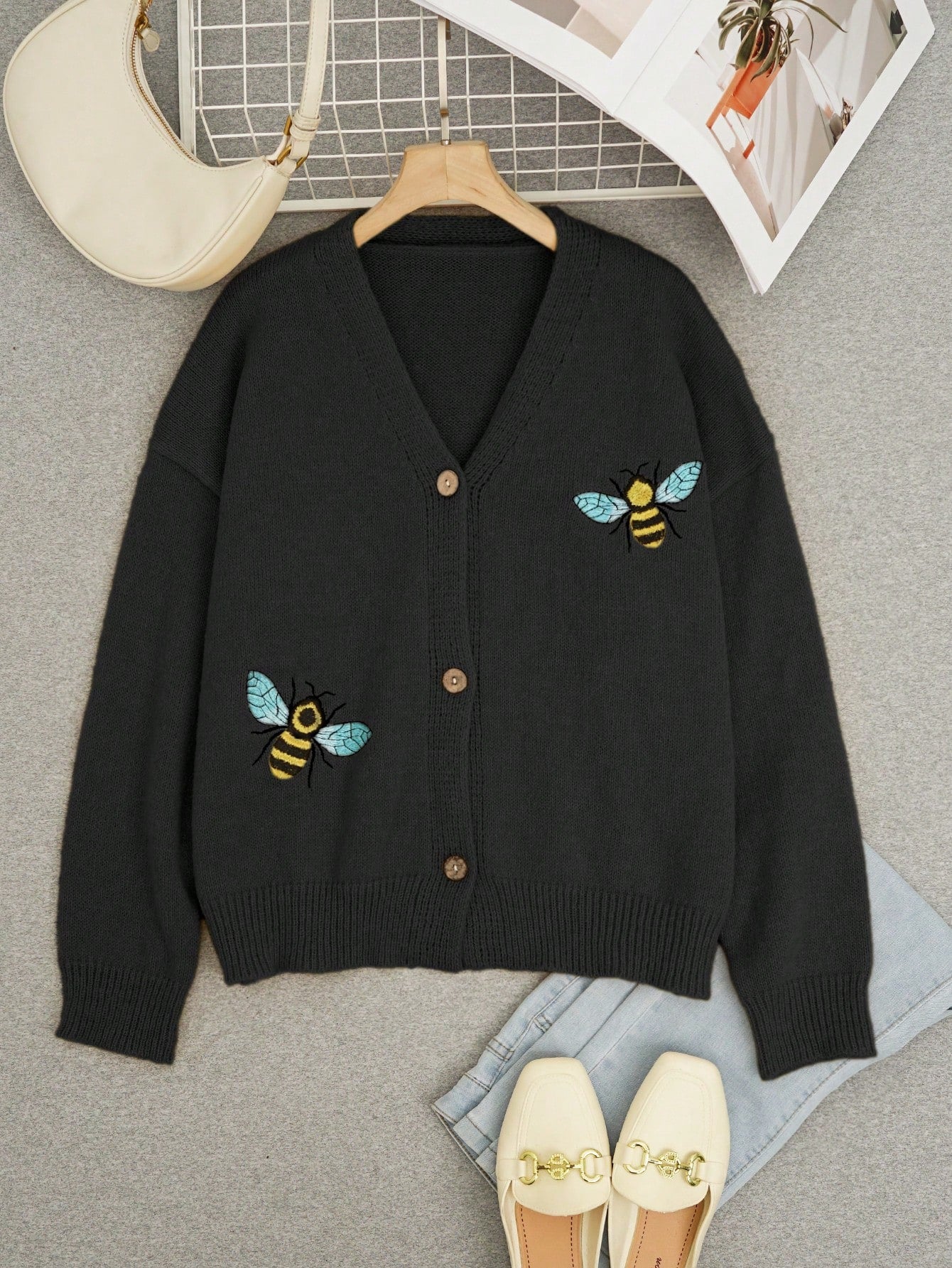 Women’s Animal Print Ribbed Cardigan – V-Neck Long Sleeve Knit Sweater Casual Streetwear Top