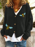 Women’s Animal Print Ribbed Cardigan – V-Neck Long Sleeve Knit Sweater Casual Streetwear Top