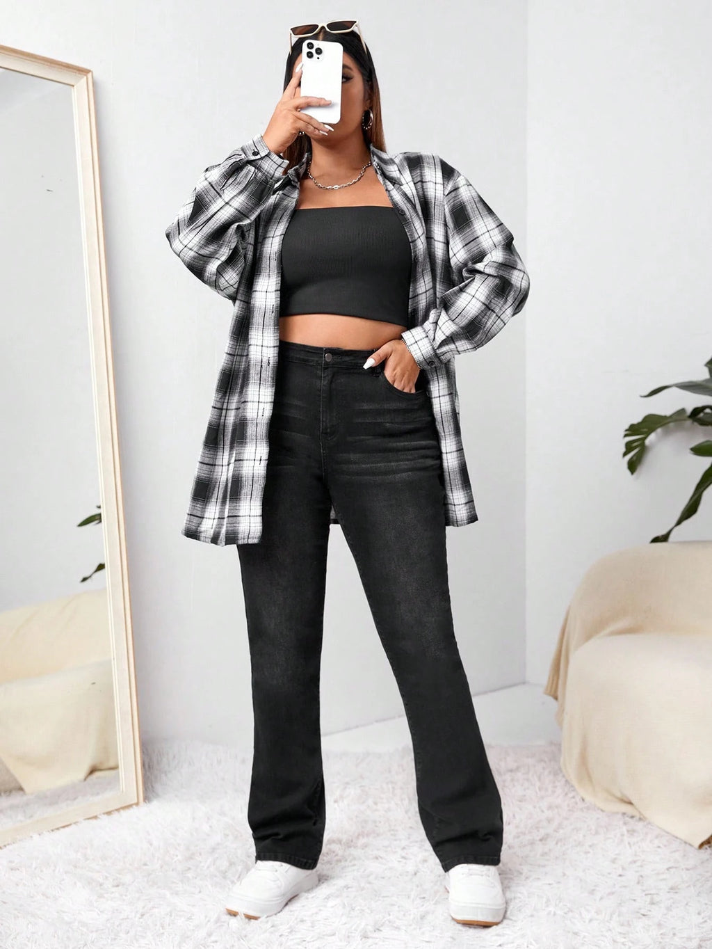 Women’s Plus Size Bootcut Jeans – High Waist Stretch Denim Flare Pants for Fall Fashion