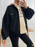 Women’s Oversized Corduroy Jacket – Drop Shoulder Flap Pocket Button-Up Casual Spring/Autumn Coat