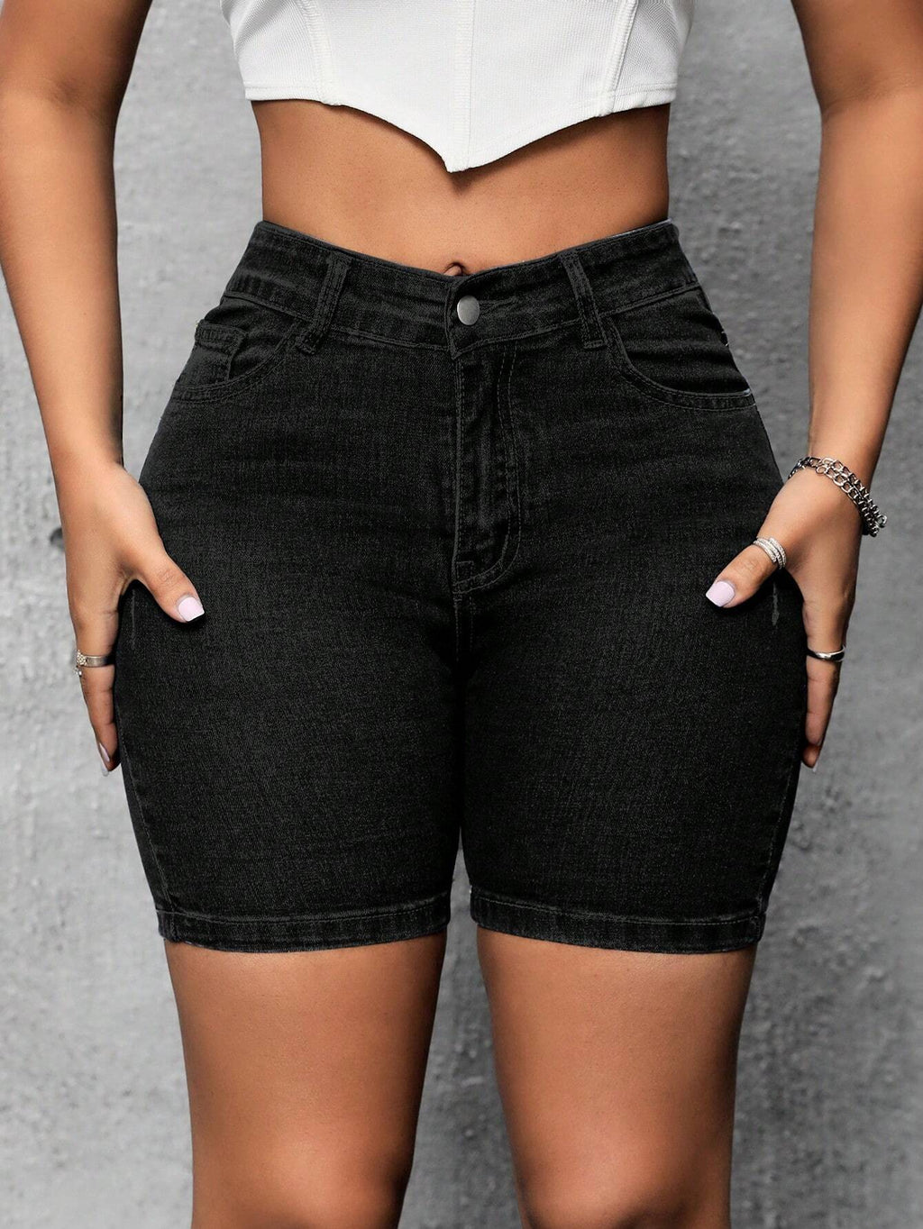 Women’s Embroidered Stretch Denim Shorts – Slim Fit Cat Whiskers Jean Shorts