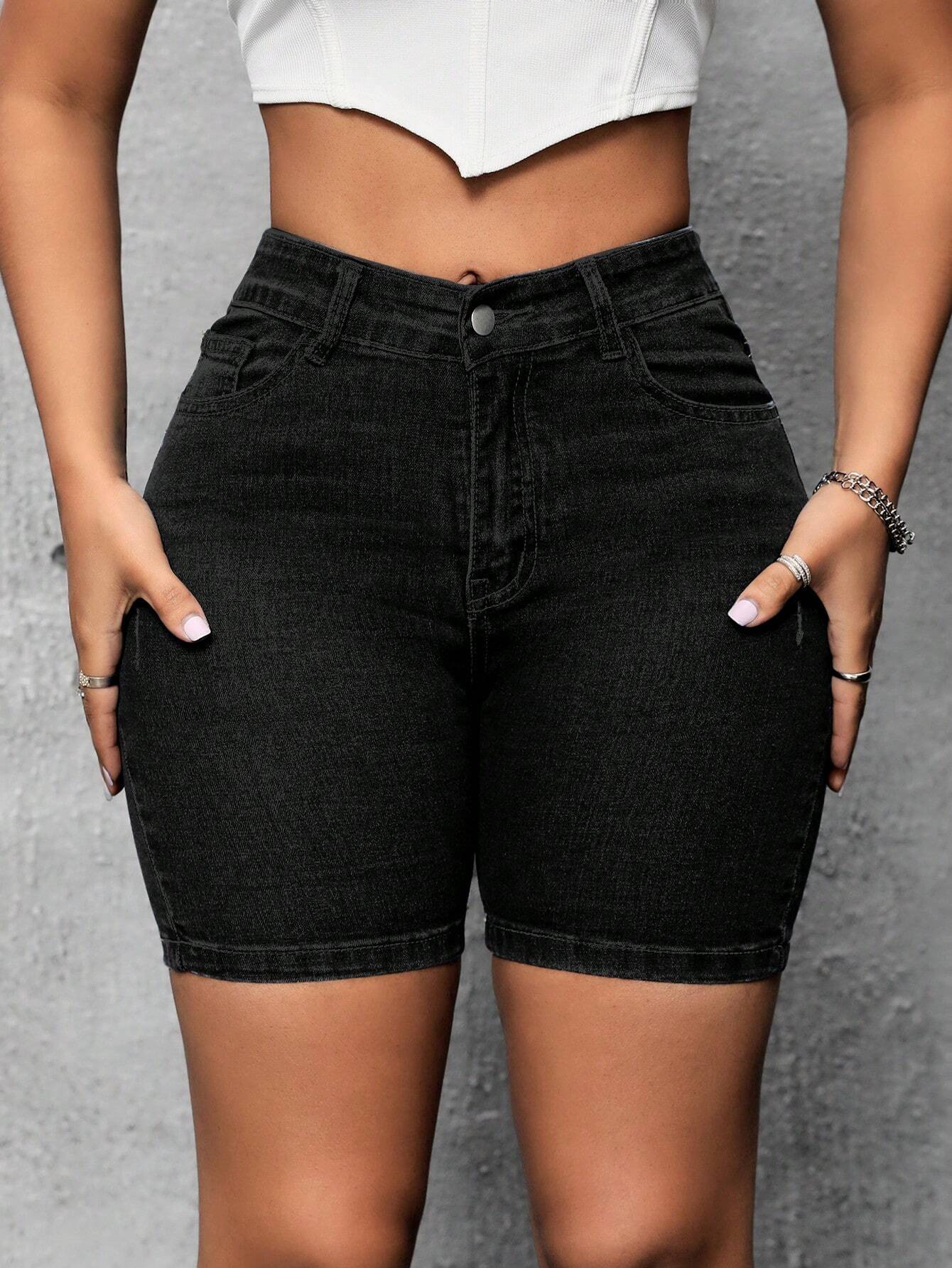 Women’s Embroidered Stretch Denim Shorts – Slim Fit Cat Whiskers Jean Shorts